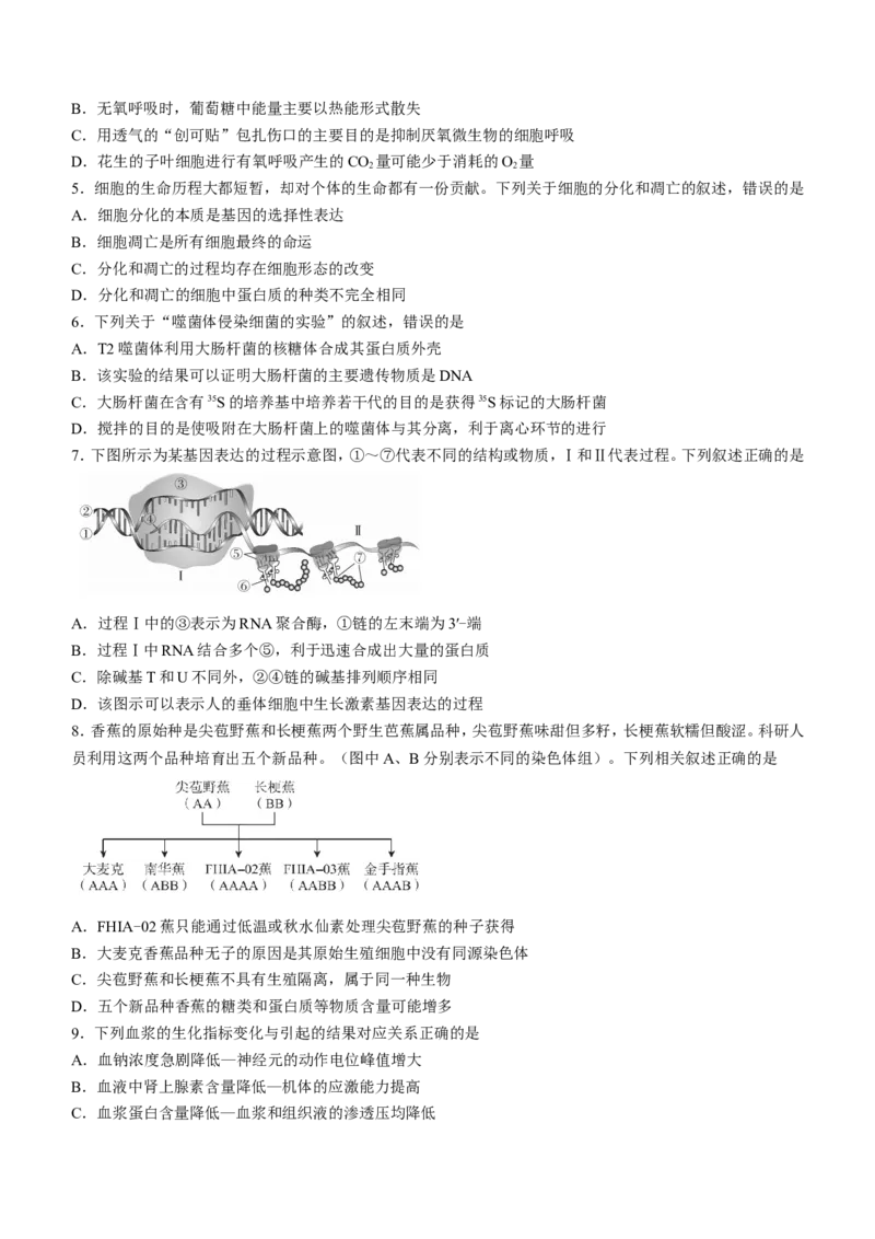 广东省深圳市光明区2023届高三上学期第一次模拟考试（8月）+生物+Word版含解析_生物高考模拟题_新高考_2023年