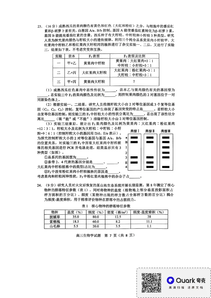 淄博市2025-2026学年度高三模拟考试生物_2024-2026高三（6-6月题库）_2026年03月高三试卷_260315山东省淄博市2025-2026学年度高三模拟考试（全科）