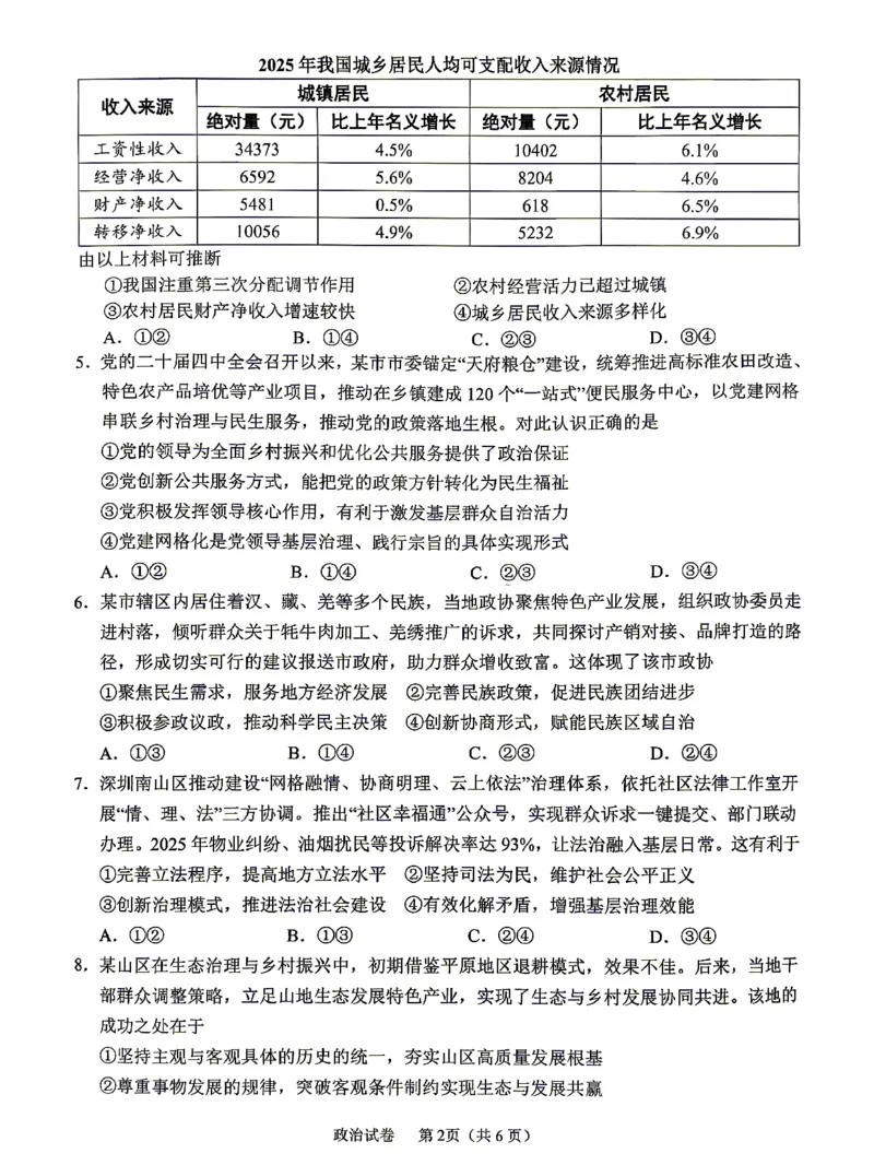 眉山市2026届高三第二次模拟测试政治_2024-2026高三（6-6月题库）_2026年04月高三试卷_260417四川省眉山市2026届高三第二次模拟测试（全科）