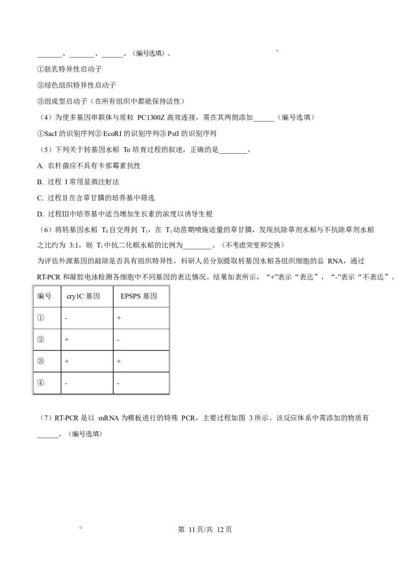 河北衡水市桃城区河北衡水中学2025-2026学年度高三年级下学期综合素质评价三生物学科Word版无答案_2024-2026高三（6-6月题库）_2026年04月高三试卷