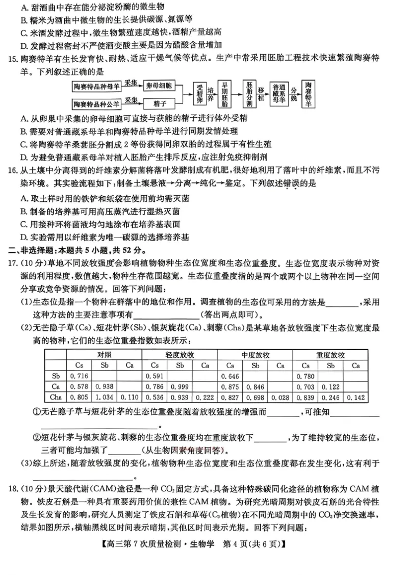 生物试题2026山西九师联盟高三第7次质量检测3.5-6_2024-2026高三（6-6月题库）_2026年03月高三试卷_2603082026届山西九师联盟高三第7次质量检测（全科）