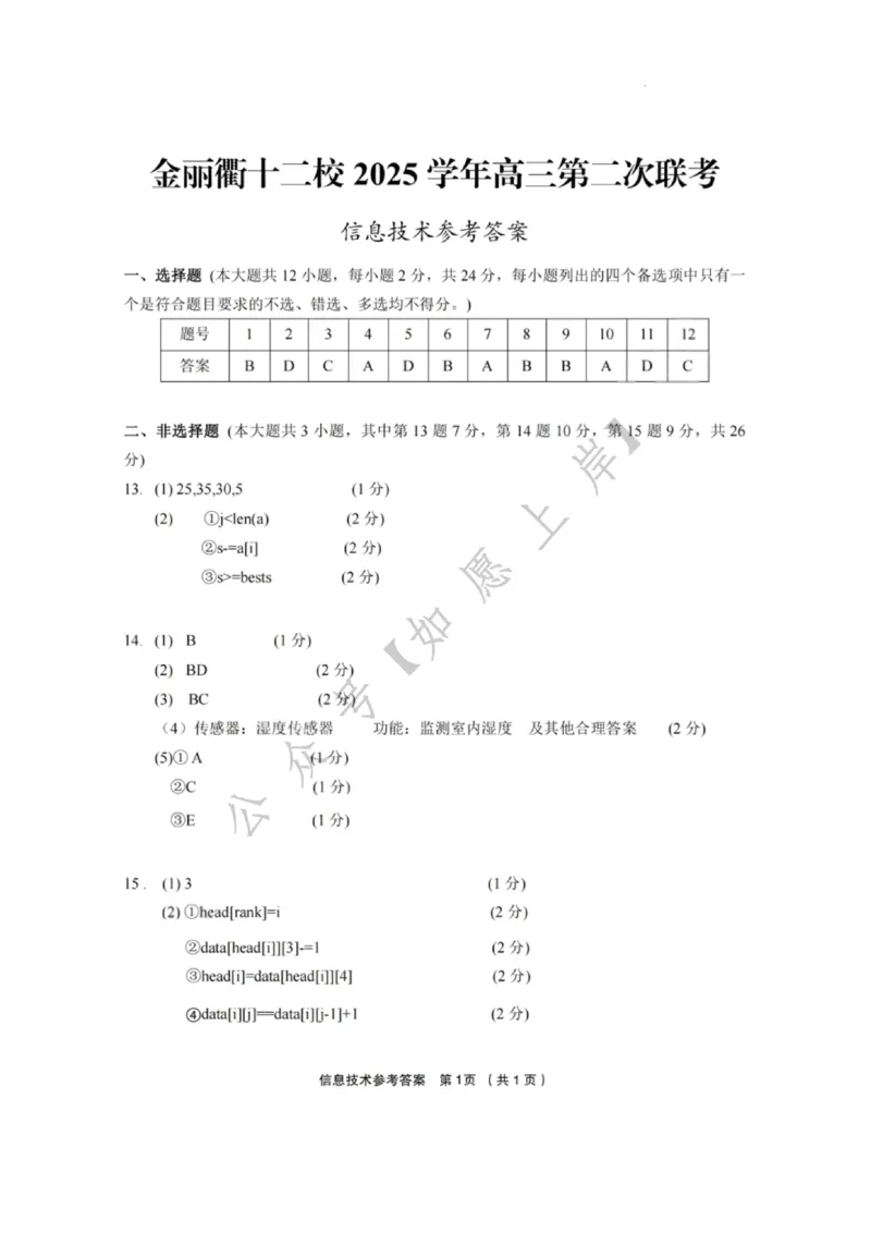 技术答案-金丽衢十二校2025学年高三第二次联考_2024-2026高三（6-6月题库）_2026年03月高三试卷_260322浙江省金丽衢十二校2025学年高三第二次联考（全科）