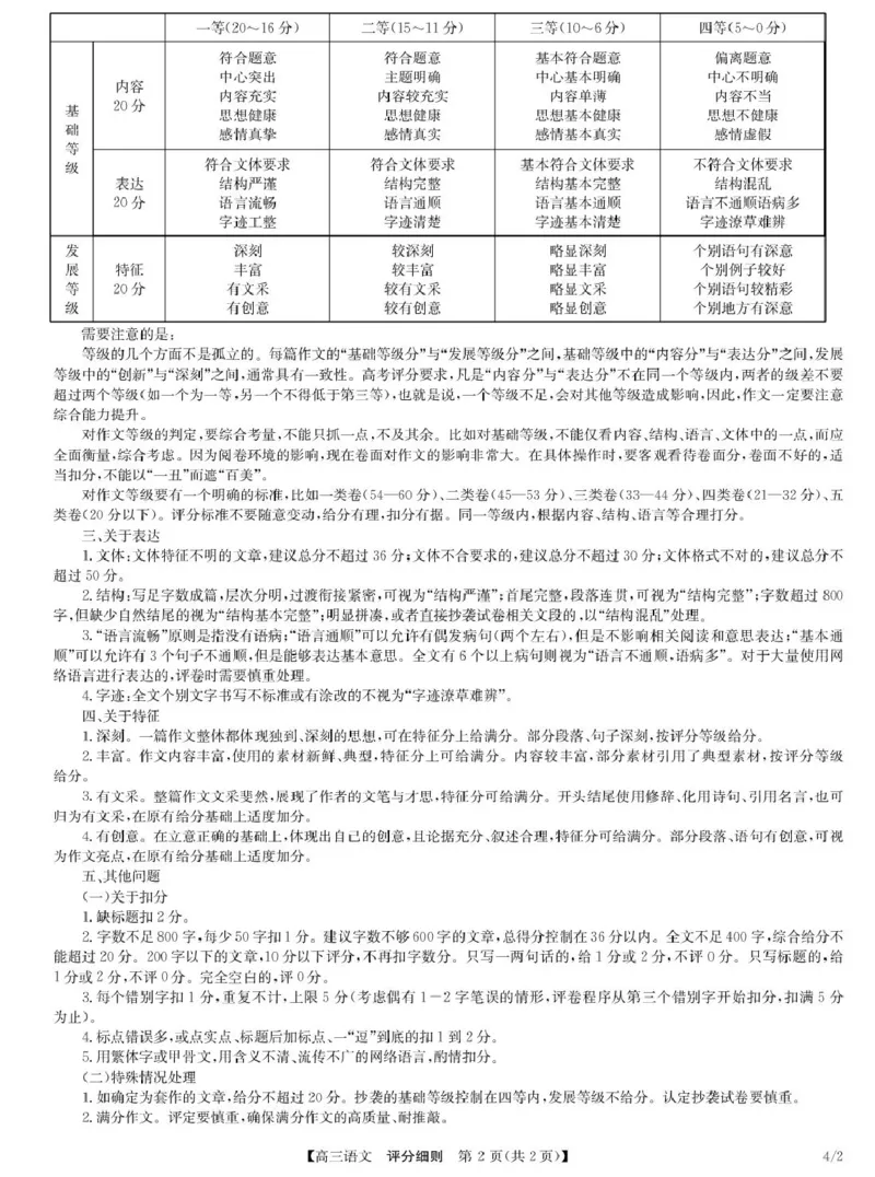 语文评分细则_2024-2026高三（6-6月题库）_2026年04月高三试卷_260429九师联盟2025-2026学年高三下学期4月27-28联考（全科）_九师联盟2025-2026学年高三下学期4月27语文试题