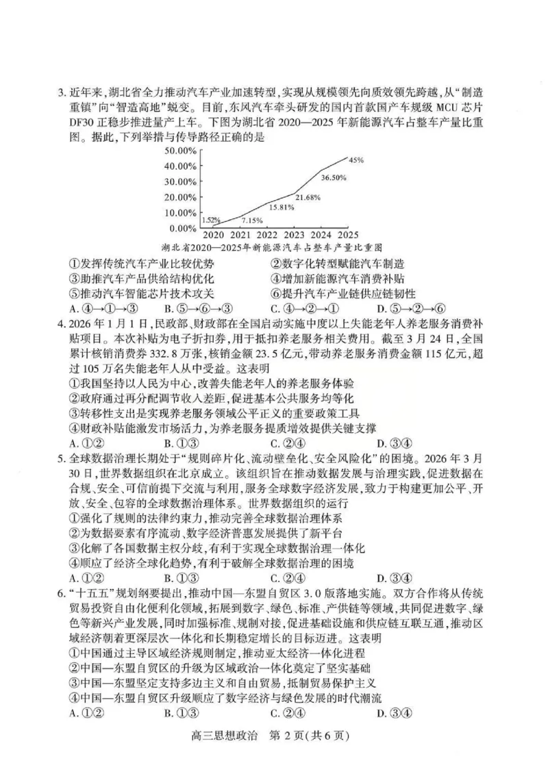 政治试题卷_2024-2026高三（6-6月题库）_2026年04月高三试卷_260430武汉市2026届高三年级四月供题（武汉四调）（全科）