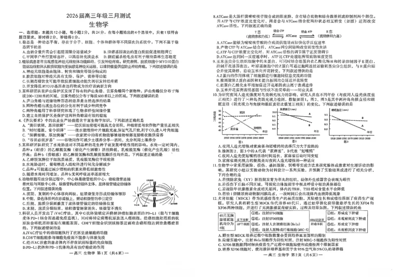 生物学_2024-2026高三（6-6月题库）_2026年03月高三试卷_260321江西省南昌市2026届高三下学期三月（一模）测试（全科）_江西省南昌市2026届高三下学期三月（一模）测试生物试题（含答案）