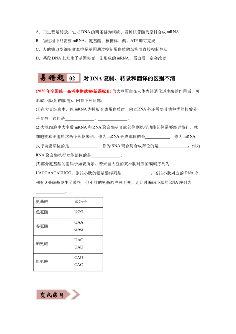 易错点06遗传的分子基础-2021年高考生物一轮复习易错题（学生版）_新高考复习资料_2023年新高考复习资料_一轮复习_2023年新高考大一轮复习讲义_赠2021年高考生物一轮复习易错题