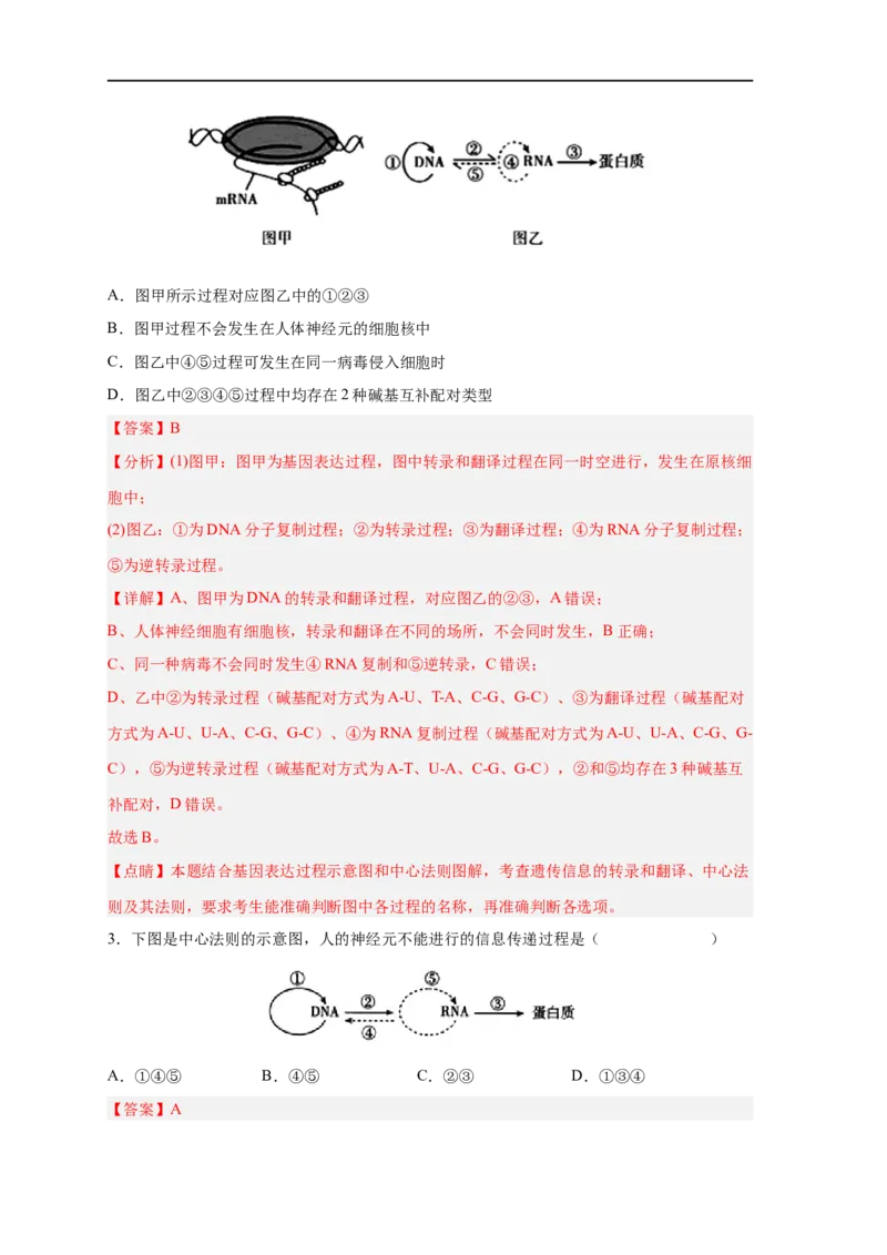 易错点14基因的表达-备战2023年高考生物考试易错题（新教材新高考）（解析版）_新高考复习资料_2023年新高考复习资料_专项复习_备战2023年高考生物考试易错题（新教材新高考）