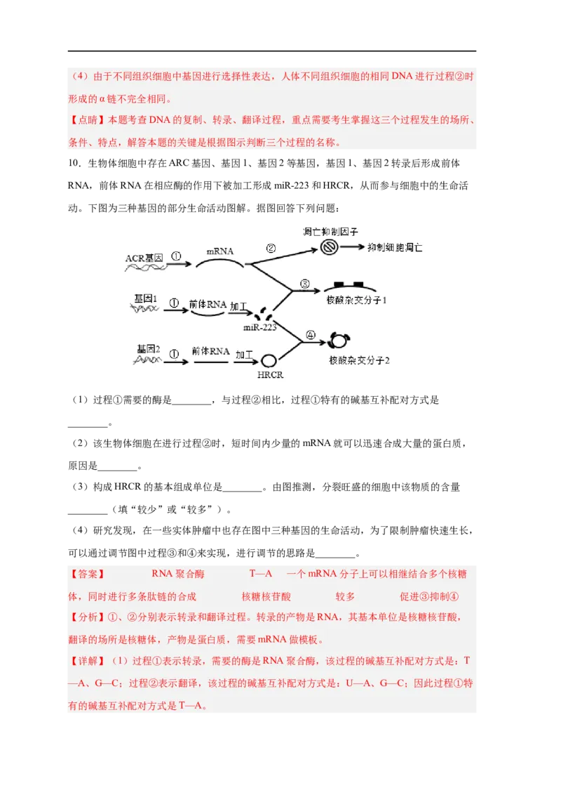易错点14基因的表达-备战2023年高考生物考试易错题（新教材新高考）（解析版）_新高考复习资料_2023年新高考复习资料_专项复习_备战2023年高考生物考试易错题（新教材新高考）