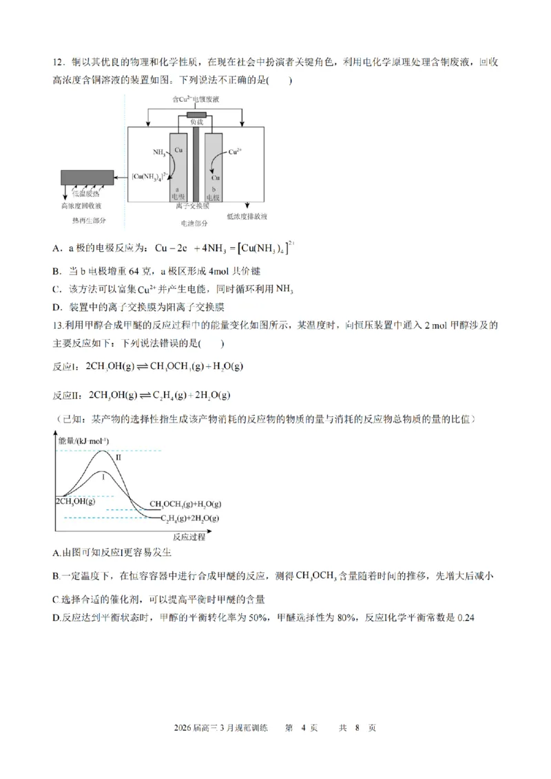 安徽省合肥市一六八中学2026届高三3月份规范训练化学_2024-2026高三（6-6月题库）_2026年03月高三试卷_260317安徽省合肥市一六八中学2026届高三3月份规范训练（全科）