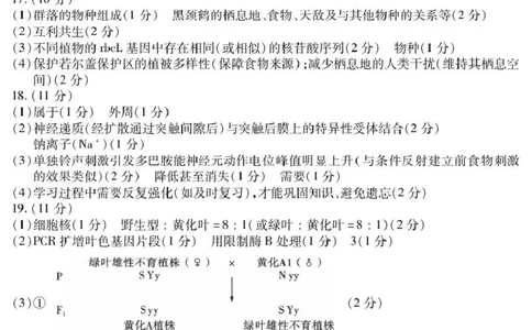 内江市高2026届适应性训练试题生物答案_2024-2026高三（6-6月题库）_2026年04月高三试卷_260427四川省内江市高2026届适应性训练试题（内江三模）（全科）