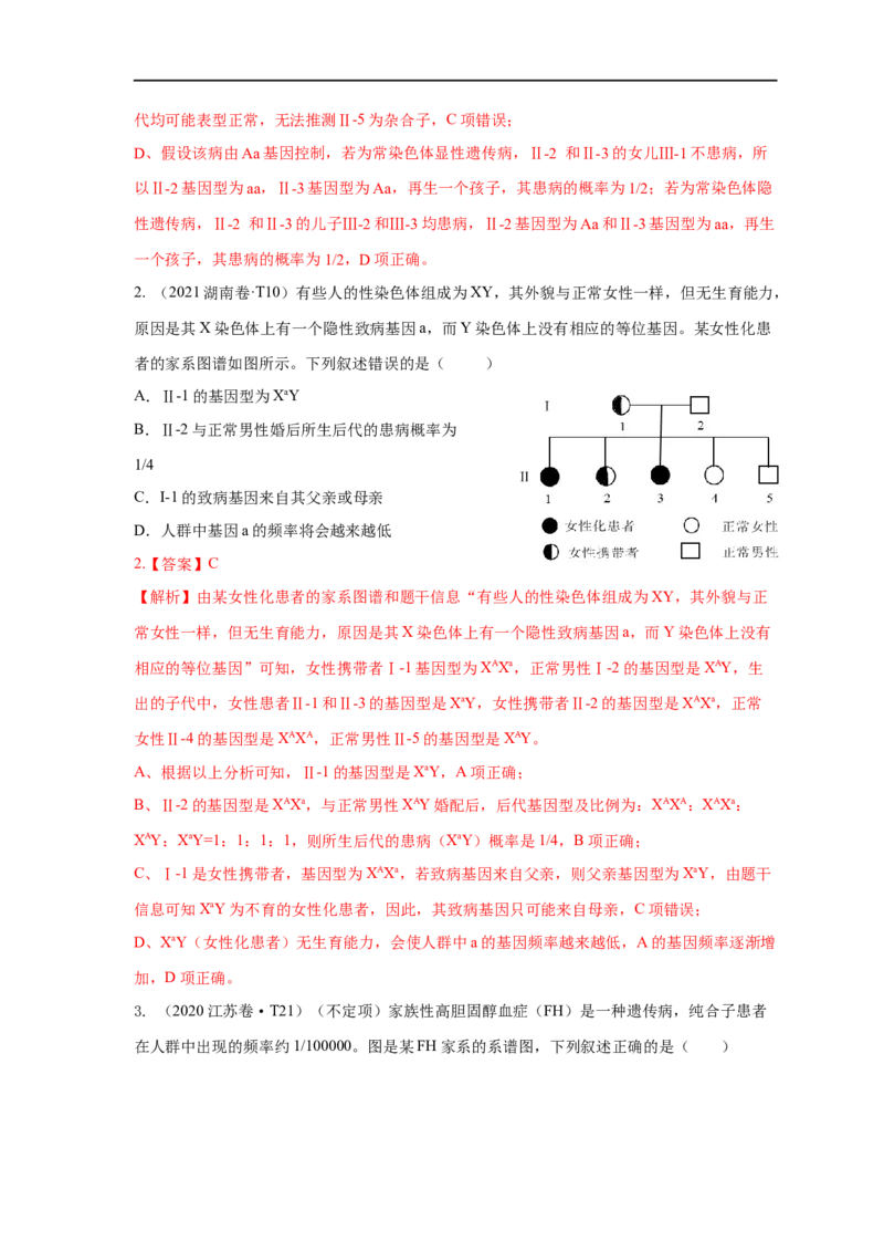 易错点14关于遗传系谱图分析的遗传题-备战2023年高考生物考试易错题（全国通用）（解析版）_通用版（老高考）复习资料_2023年复习资料_专项复习
