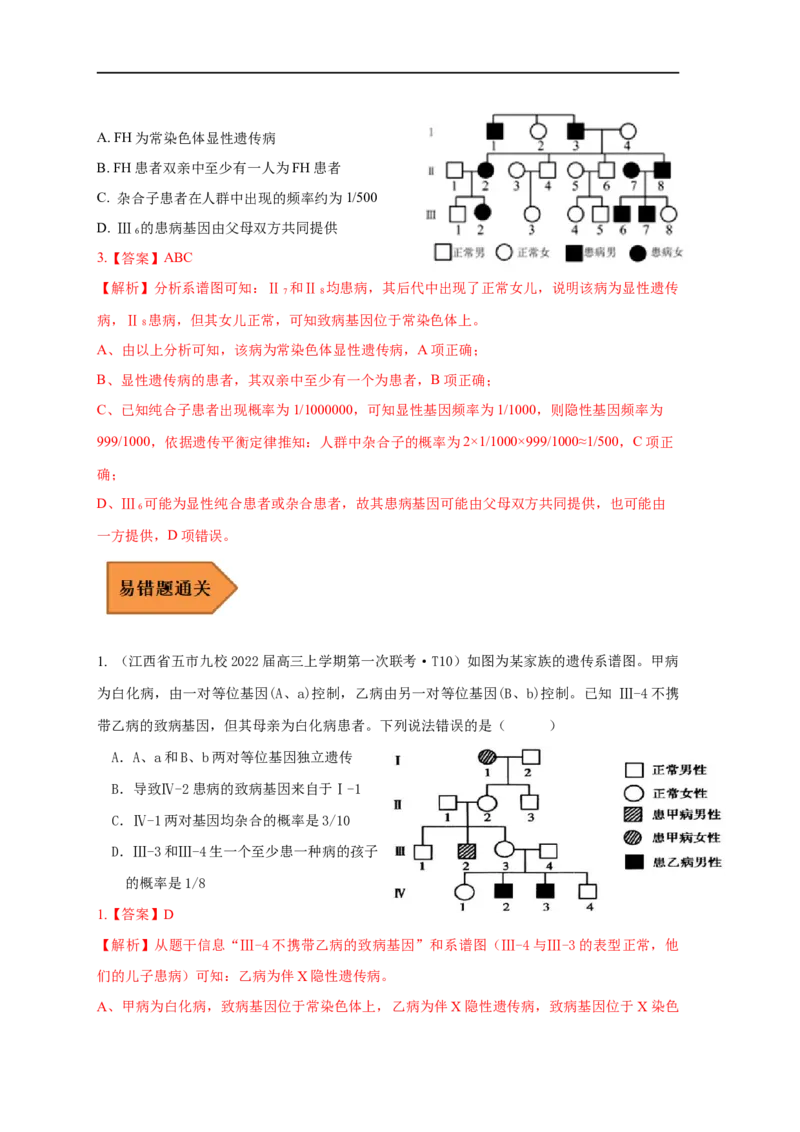 易错点14关于遗传系谱图分析的遗传题-备战2023年高考生物考试易错题（全国通用）（解析版）_通用版（老高考）复习资料_2023年复习资料_专项复习