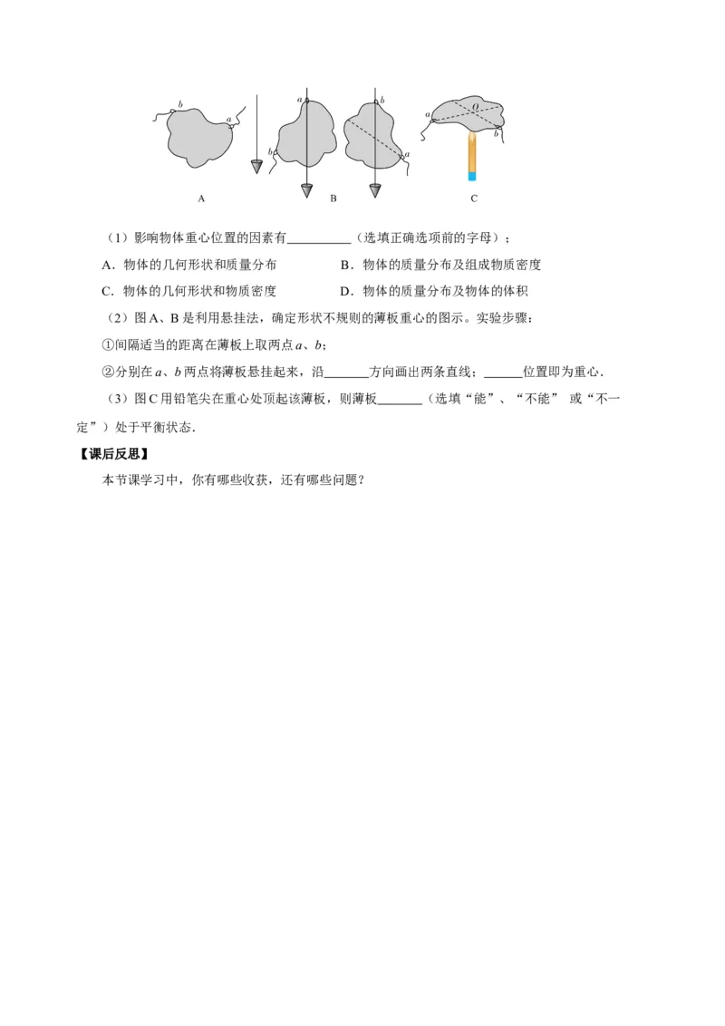 7.3重力（导学案）-八年级物理下册同步备课系列（人教版）学生版_初物_2024人教版初中物理八九年级上下册课件教案PPT试题电子版资料_八年级下册教案_第七单元