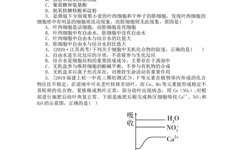 夯基提能练2细胞中的元素和化合物、细胞中的无机物-备战2023高考生物一轮复习夯基提能练（全国通用）（解析版）_通用版（老高考）复习资料_2023年复习资料_一轮复习