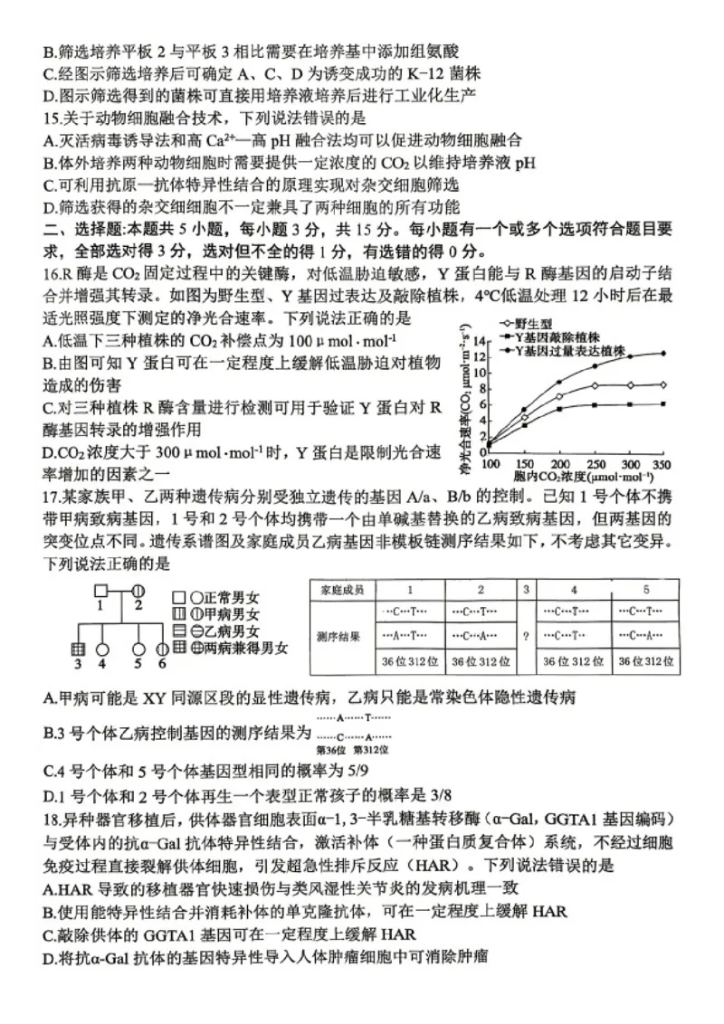 生物试题卷_2024-2026高三（6-6月题库）_2026年04月高三试卷_2604262026届山东省东营市二模考试（全科）_2026届山东省东营市二模考试生物试题（含答案）