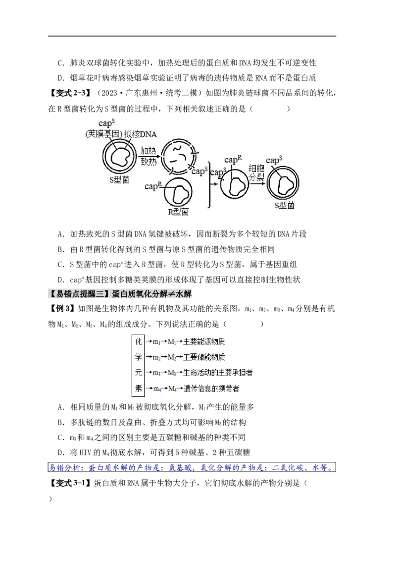 易错点02蛋白质和核酸的三个理解误区（原卷版）_新高考复习资料_2024年新高考复习资料_❤专项复习资料_完备战2024年高考生物考试易错题（新高考专用）