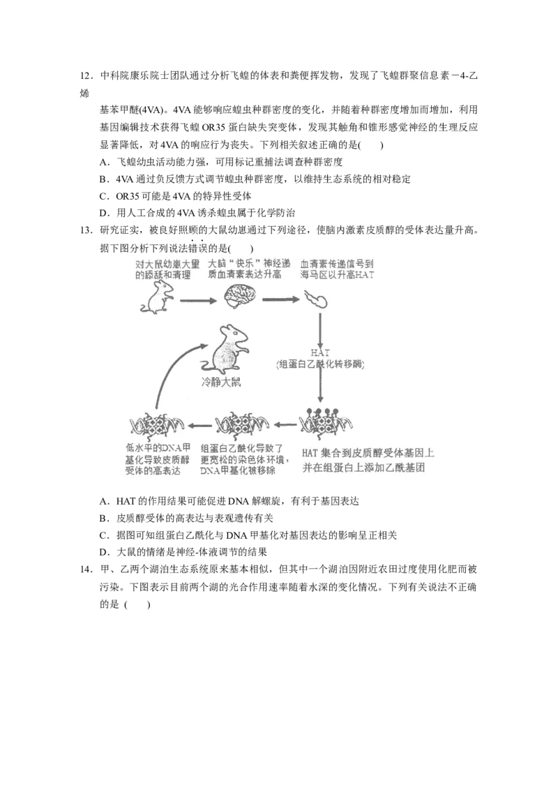 广东省汕头市金山中学2022&mdash;&mdash;2023学年高三上学期第二次月考生物试题_生物高考模拟题_新高考_2023年