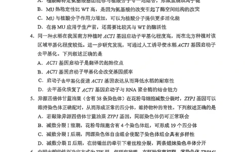 生物试卷-2026年贵州省普通高中学业水平选择性考试科目适应性测试_2024-2026高三（6-6月题库）_2026年04月高三试卷_2604032026年贵州省高中学业水平选择性考试适应性测试（全科）