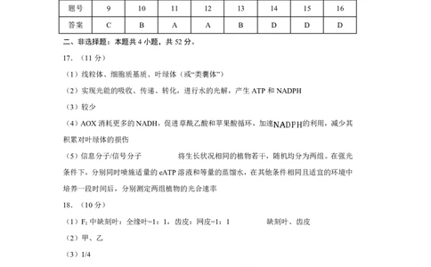 玉溪一中2025一2026学年下学期高三适应性测试（一）生物答案_2024-2026高三（6-6月题库）_2026年04月高三试卷_260410云南省玉溪市第一中学2025&mdash;2026学年下学期高三适应性测试（一）(全科）