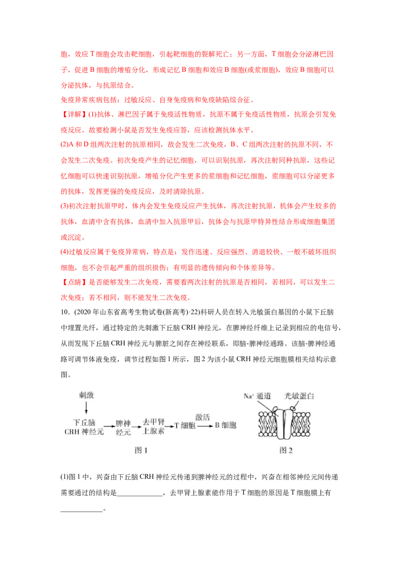 易错点13免疫调节-2021年高考生物一轮复习易错题（教师版含解析）_新高考复习资料_2023年新高考复习资料_一轮复习_2023年新高考大一轮复习讲义_赠2021年高考生物一轮复习易错题