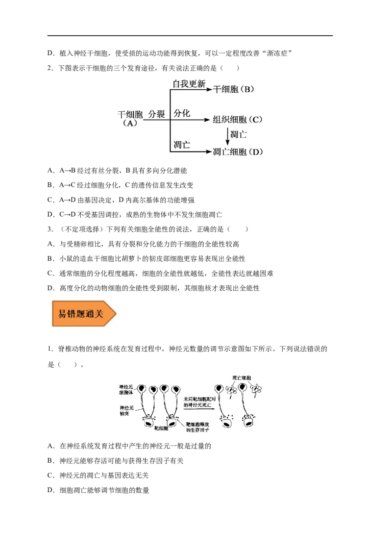 易错点11细胞的分化、衰老、凋亡与癌变-备战2023年高考生物考试易错题（新教材新高考）（原卷版）_新高考复习资料_2023年新高考复习资料_专项复习