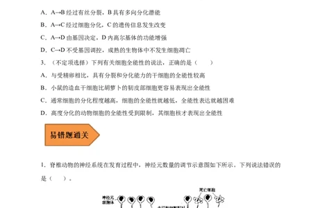 易错点11细胞的分化、衰老、凋亡与癌变-备战2023年高考生物考试易错题（新教材新高考）（原卷版）_新高考复习资料_2023年新高考复习资料_专项复习
