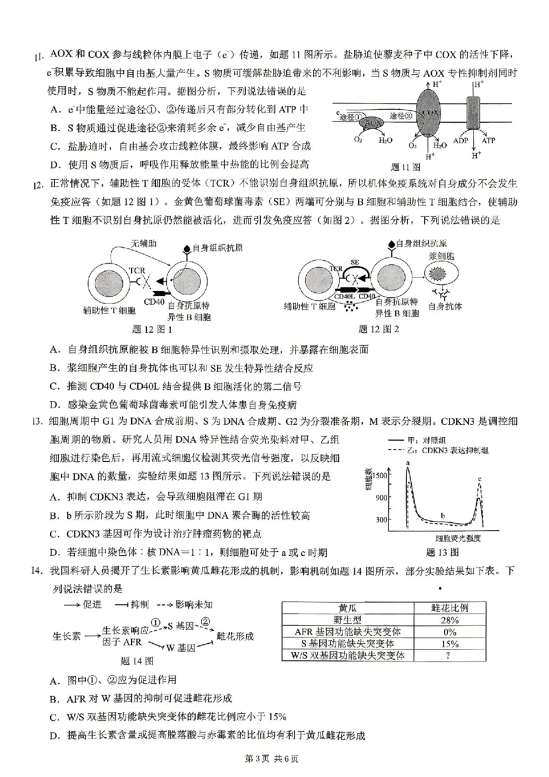 生物试题卷_2024-2026高三（6-6月题库）_2026年04月高三试卷_260413重庆市2026年普通高等学校招生全国统一考试高三第二次联合诊断考试（全科）