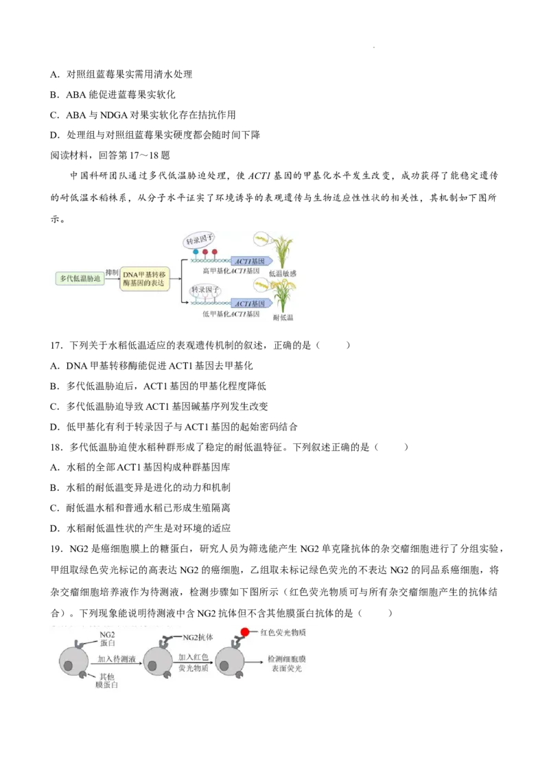 浙江省湖州、衢州、丽水三地市2026届高三下学期4月二模生物试题（含答案）_2024-2026高三（6-6月题库）_2026年04月高三试卷
