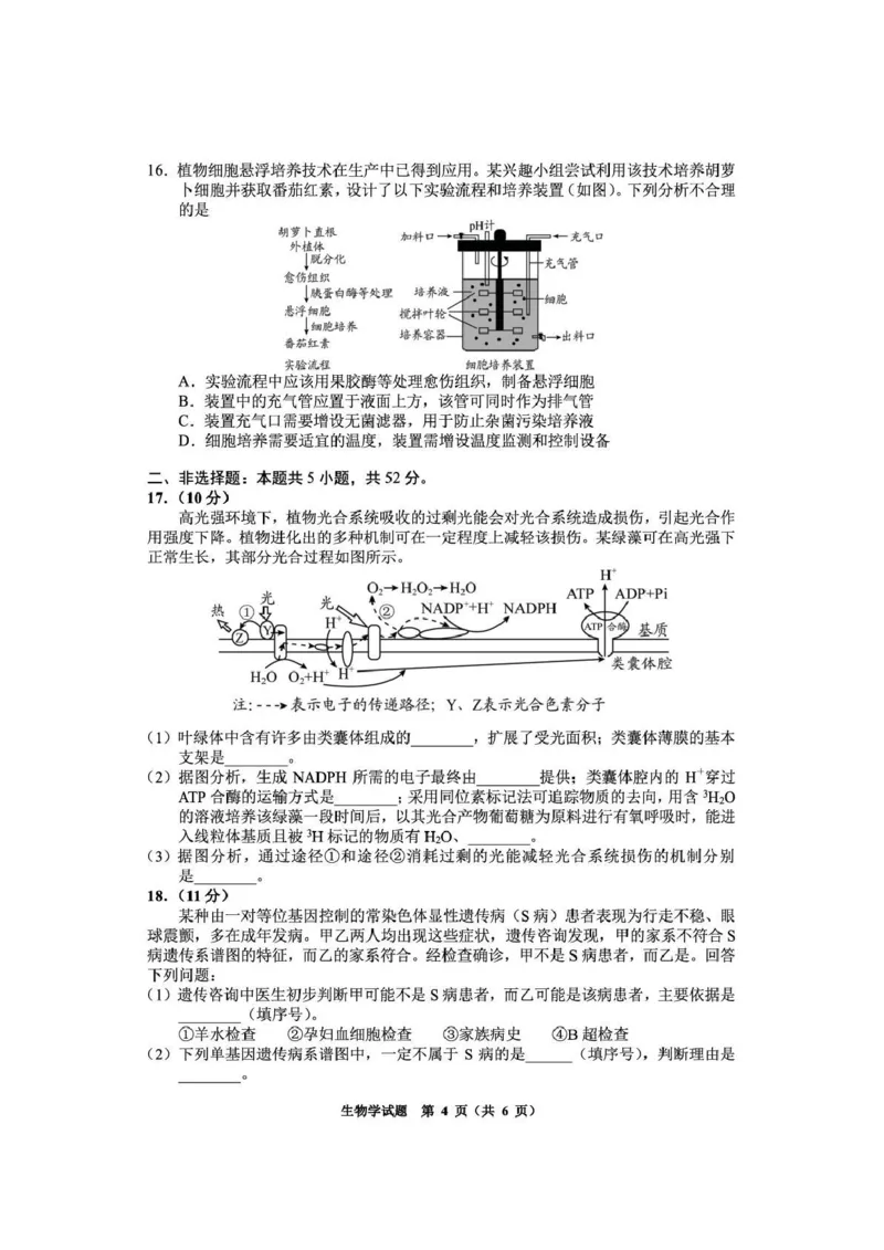 毕节市2026届高三年级高考第二次适应性考试生物_2024-2026高三（6-6月题库）_2026年03月高三试卷_260323贵州省毕节市2026届高三年级高考第二次适应性考试（全科）