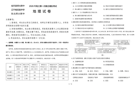 东北三省三校2026年高三第一次联合模拟考试地理试题地理试题_2024-2026高三（6-6月题库）_2026年03月高三试卷