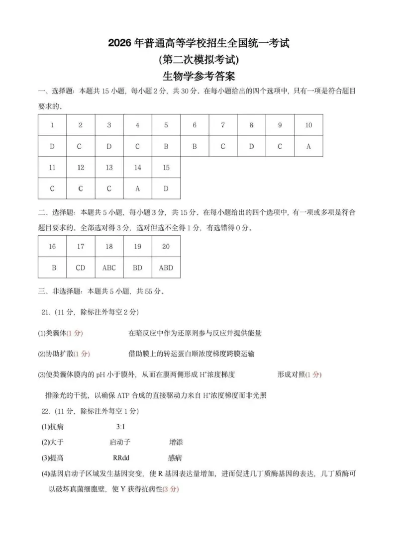 包头市2026届高三下学期二模考试生物答案_2024-2026高三（6-6月题库）_2026年04月高三试卷_260420内蒙古包头市2026届高三下学期二模考试（包头二模）（全科）