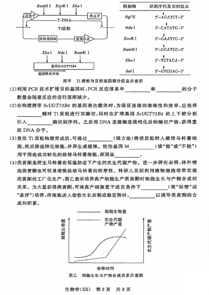 八省T8联考2026届高三年级四月阶段练习生物_2024-2026高三（6-6月题库）_2026年04月高三试卷_2604112026届八省八校T8联考高三下学期4月联合测评（全科）