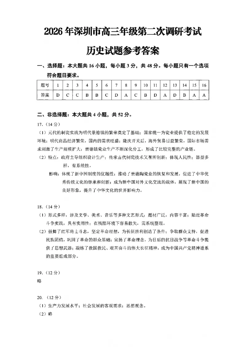 历史答案-2026深圳二模_2024-2026高三（6-6月题库）_2026年04月高三试卷_260425广东省深圳市2026届高三下学期第二次调研考试（全科）（深圳二模）
