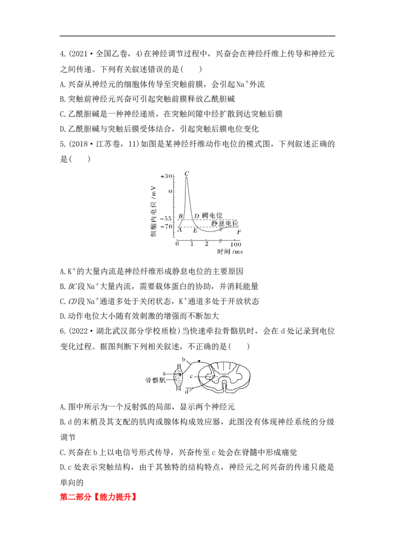 夯基提能练25通过神经系统的调节-备战2023高考生物一轮复习夯基提能练（全国通用）（解析版）_通用版（老高考）复习资料_2023年复习资料_一轮复习