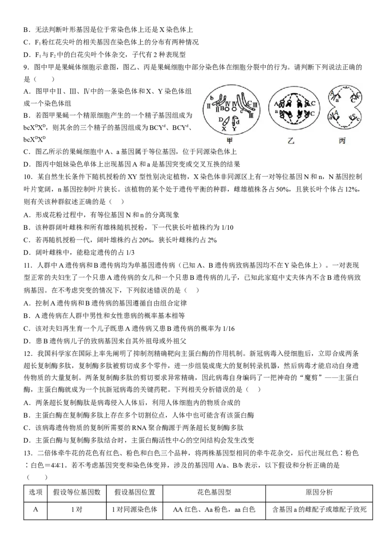 大连市第二十四中学2022-2023学年度高考适应性测试（一）生物试题_生物高考模拟题_老高考_2023年_2023辽宁省大连市第二十四中学高三上学期高考适应性测试（一模）生物