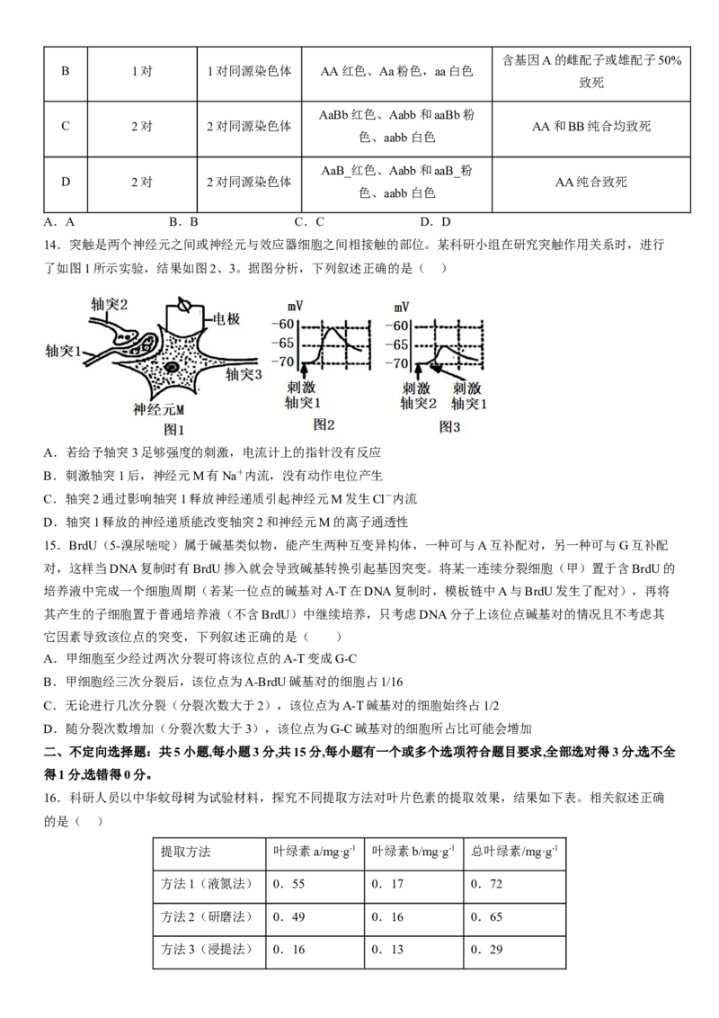大连市第二十四中学2022-2023学年度高考适应性测试（一）生物试题_生物高考模拟题_老高考_2023年_2023辽宁省大连市第二十四中学高三上学期高考适应性测试（一模）生物