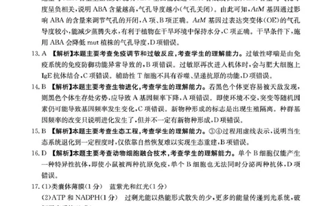 云南省2026届高三下学期4月联考（26-338C）生物答案_2024-2026高三（6-6月题库）_2026年04月高三试卷_260427金太阳&middot;云南省2026届高三下学期4月联考（26-338C）（全科）