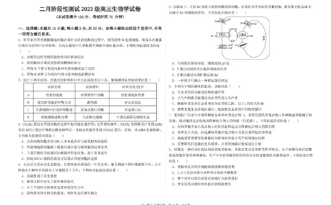 哈尔滨市第一中学、第六中学2026年2月高三零模模拟考试生物_2024-2026高三（6-6月题库）_2026年03月高三试卷