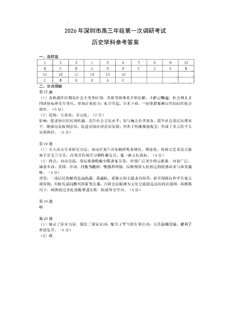 历史答案_2024-2026高三（6-6月题库）_2026年03月高三试卷_2603082026年深圳市高三年级第一次调研考试（深圳一模）（全科）_2026年深圳市高三年级第一次调研考试历史试卷+答案