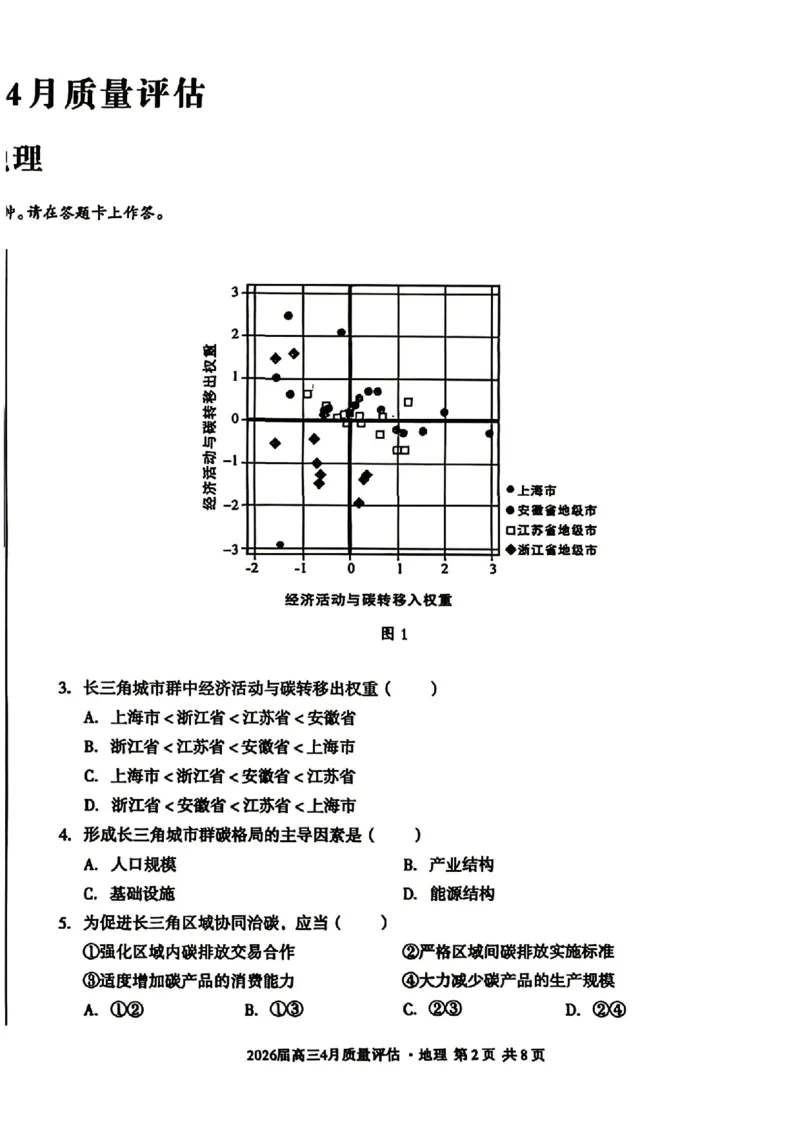 安徽省1号卷A10联盟2026届高三4月质量评估联考地理_2024-2026高三（6-6月题库）_2026年04月高三试卷_260414安徽省A10联盟2026届高三4月质量评估联考(全科）