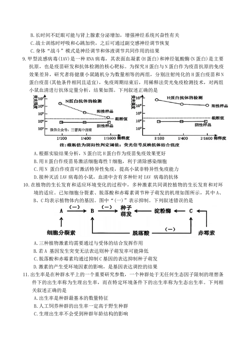 山西省大同市2026届高三年级第一次模拟考试质量监测生物学试卷（含答案）_2024-2026高三（6-6月题库）_2026年03月高三试卷_250309山西大同2026届高三第一次模拟考试质量监测（全科）