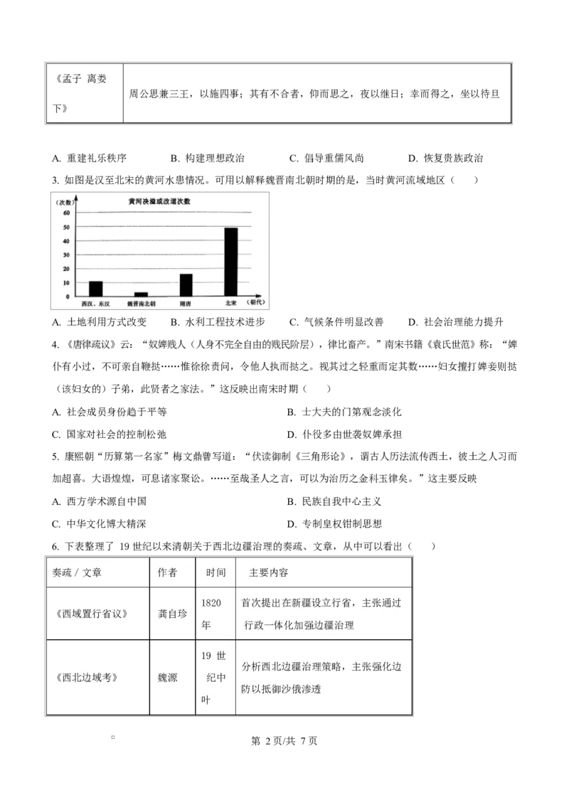 精品解析：四川省绵阳南山中学2025-2026学年高三下学期第六次教学质量检测历史试题（原卷版）_2024-2026高三（6-6月题库）_2026年03月高三试卷