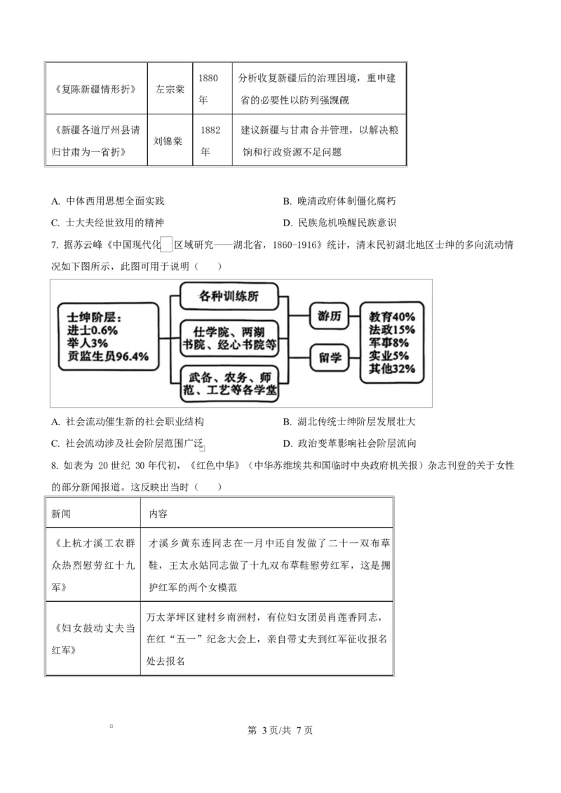 精品解析：四川省绵阳南山中学2025-2026学年高三下学期第六次教学质量检测历史试题（原卷版）_2024-2026高三（6-6月题库）_2026年03月高三试卷