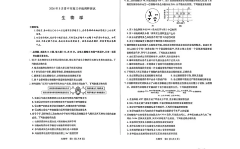 山西省晋中市2026年3月高三年级调研测试生物_2024-2026高三（6-6月题库）_2026年03月高三试卷_260313山西省晋中市2026年3月高三年级调研测试（晋中二模）（全科）