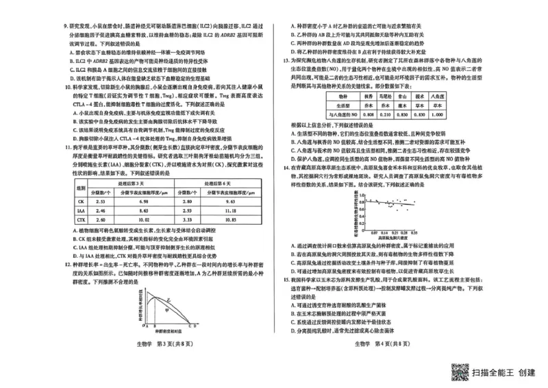 山西省晋中市2026年3月高三年级调研测试生物_2024-2026高三（6-6月题库）_2026年03月高三试卷_260313山西省晋中市2026年3月高三年级调研测试（晋中二模）（全科）