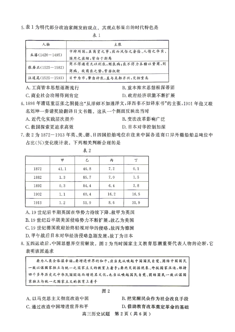 济宁市2026年高考模拟考试历史_2024-2026高三（6-6月题库）_2026年04月高三试卷_260426山东省济宁市2026年高考模拟考试（济宁二模）（全科）