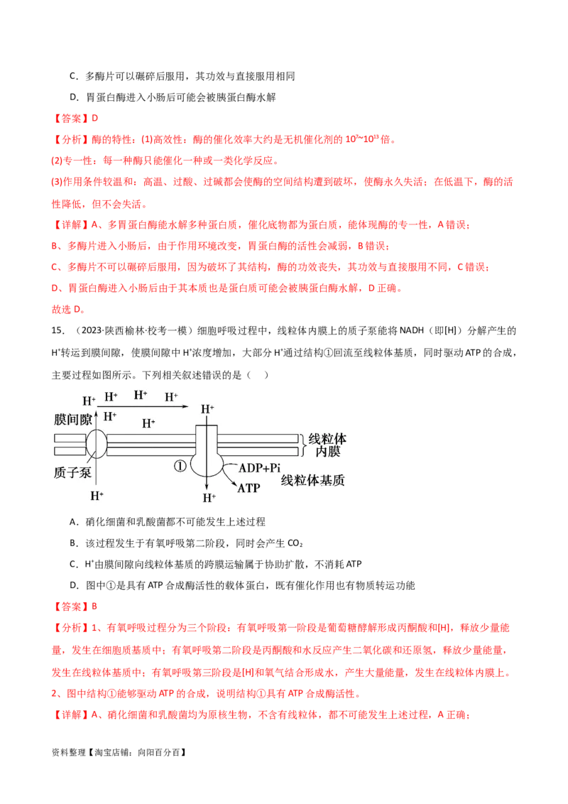 必修1分子与细胞测试卷（解析版）_新高考复习资料_2024年新高考复习资料_一轮复习资料_完备战2024年高考生物一轮复习考点帮（新高考）_必修1