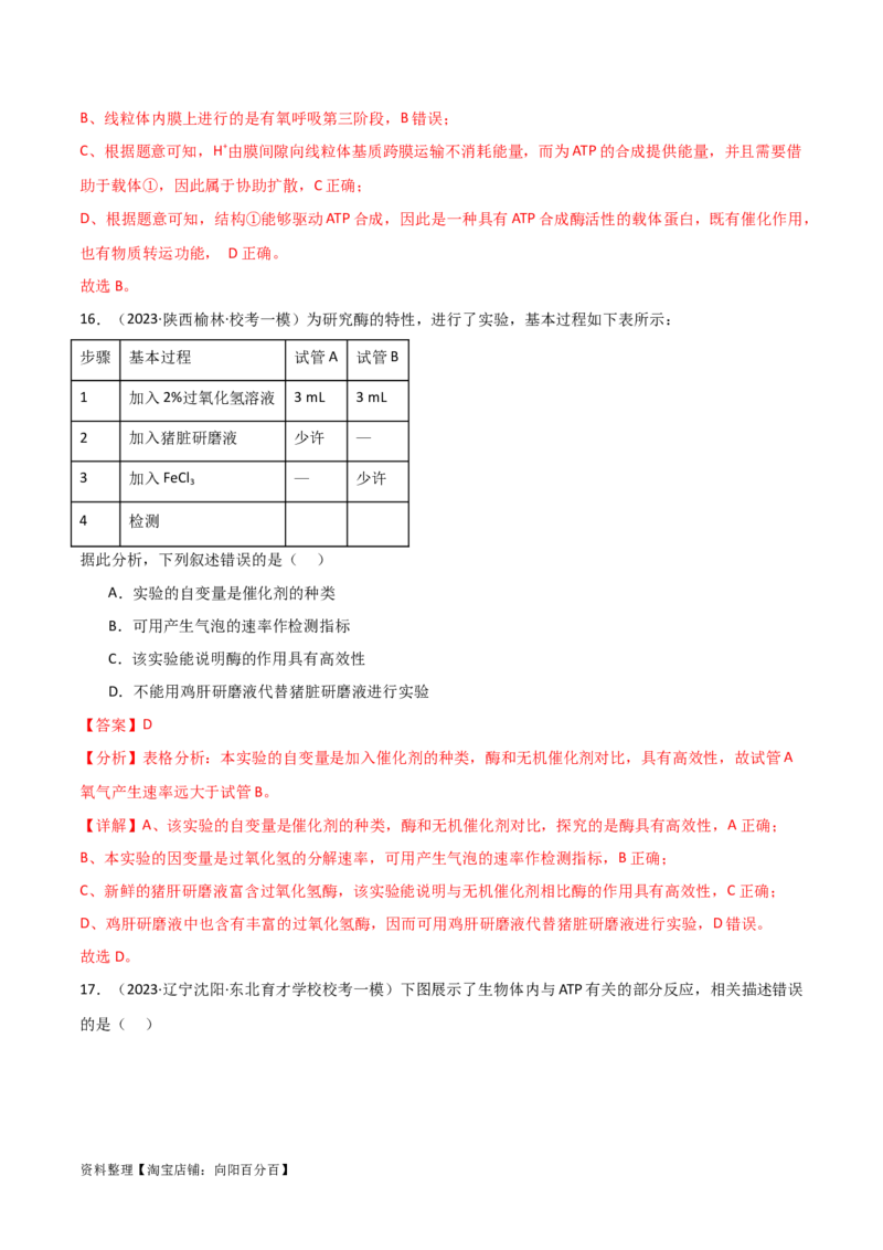 必修1分子与细胞测试卷（解析版）_新高考复习资料_2024年新高考复习资料_一轮复习资料_完备战2024年高考生物一轮复习考点帮（新高考）_必修1