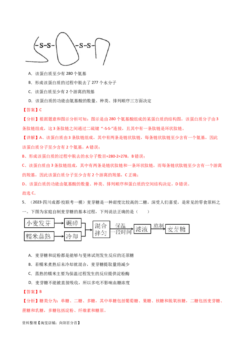 必修1分子与细胞测试卷（解析版）_新高考复习资料_2024年新高考复习资料_一轮复习资料_完备战2024年高考生物一轮复习考点帮（新高考）_必修1