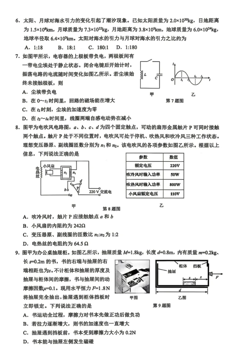 物理试题_2024-2026高三（6-6月题库）_2026年04月高三试卷_260412浙江台州市2026届高三第二次教学质量评估（全科）